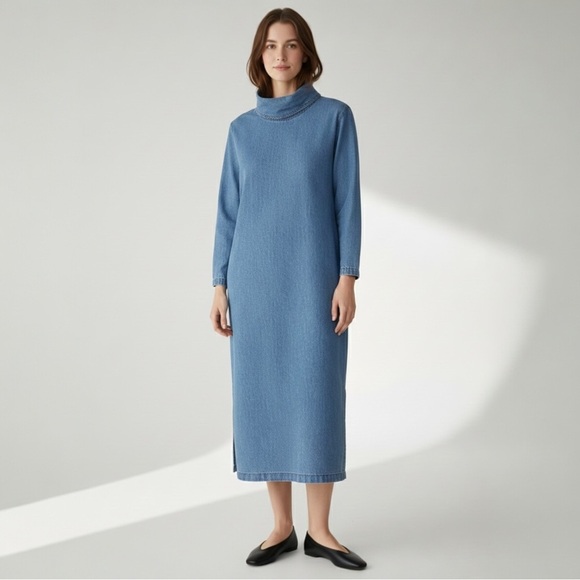 Vintage Dresses & Skirts - Vintage 90s Denim Maxi Dress Size Small Long Sleeve Coldwater Creek